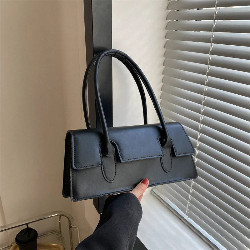 Women's small square shoulder bag in PU leather with retro stitching detail