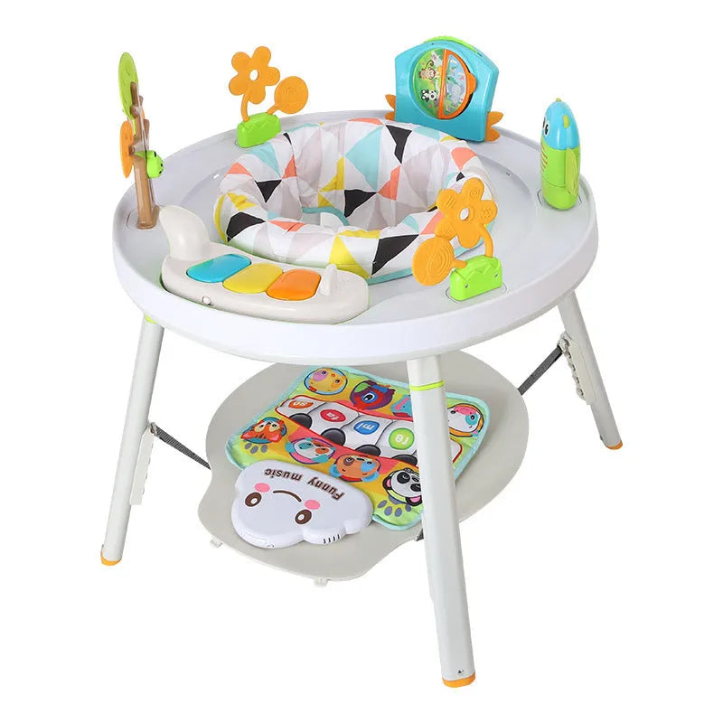 Baby jumping chair with three-in-one function as gymnastic rack, featuring interactive toys for ability training