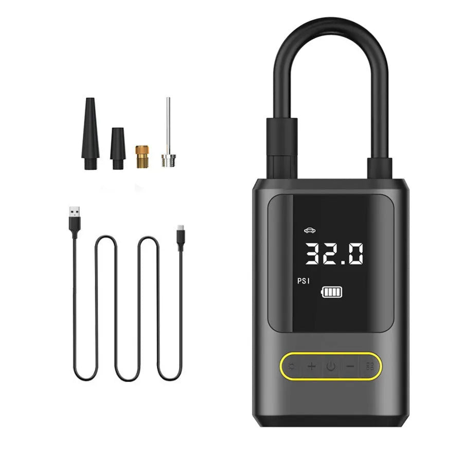 Handheld wireless digital display vehicle air pump with LED light showing pressure reading