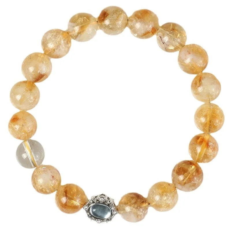 Geometric citrine bracelet with 10mm crystal beads and grinding treatment