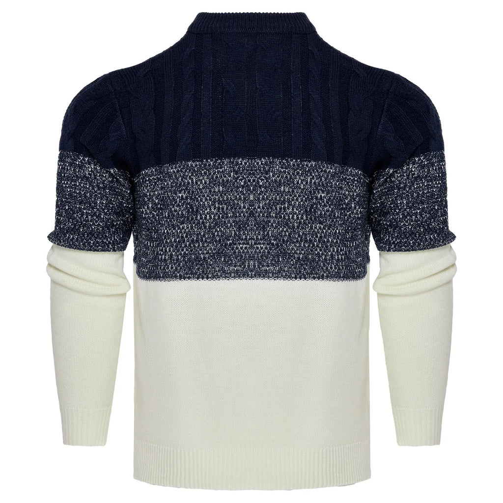 Men's cotton blend knitted pullover sweater in crew neck style with long sleeves