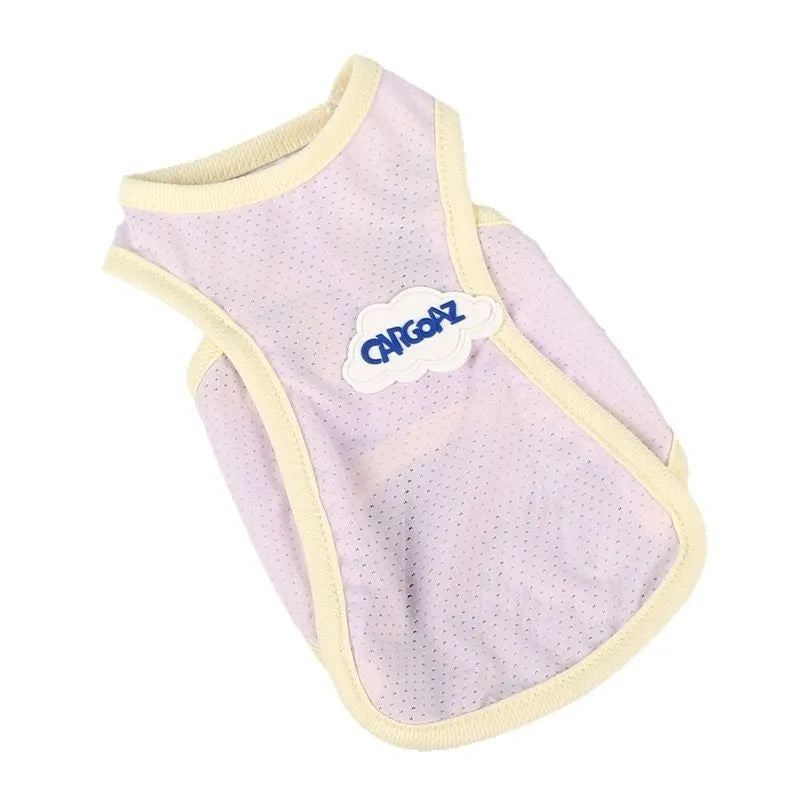 Thin polyester pet vest in grass green or taro purple for cats, sports style summer clothing with anti-lint features.