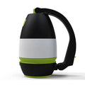 Black green multifunctional LED lamp in folded position showing USB charging port and adjustable head