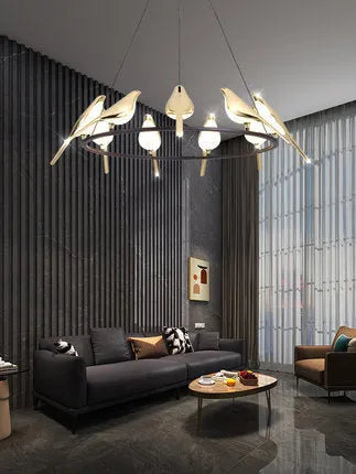Modern simple aluminium alloy ceiling hall lamp with an iron chandelier frame and adjustable height.