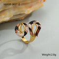 Open mouth ring with geometry heart star shapes and leopard print pattern in electroplated stainless steel