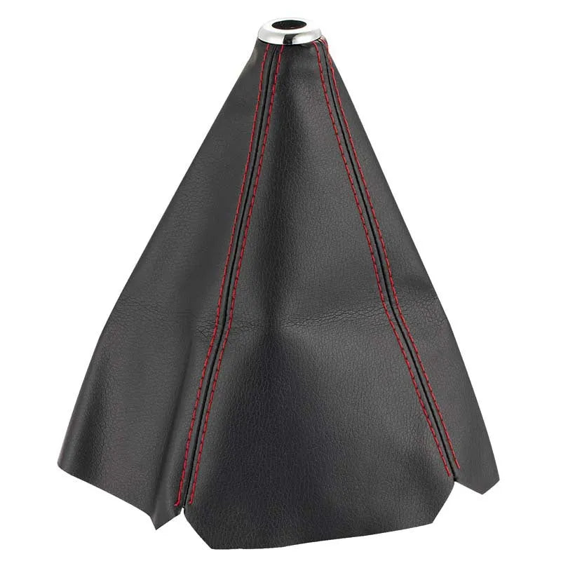 Black PU leather gear lever dust cover for General Motors cars on a gear stick.