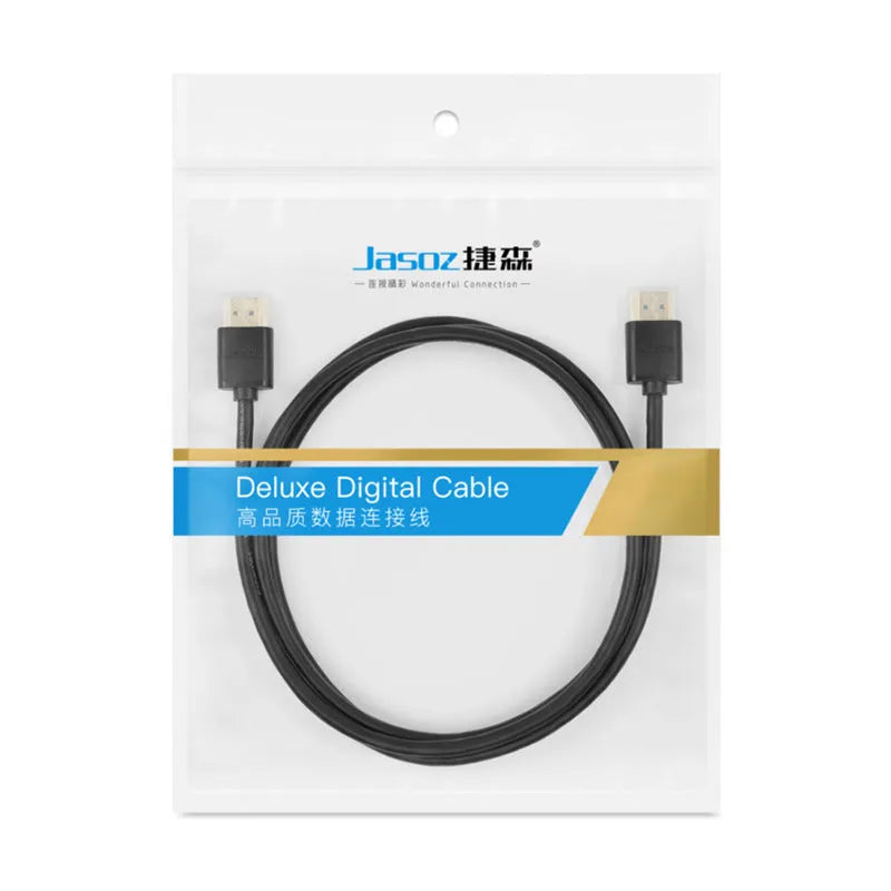 Gold-plated HDMI computer connection cable with thin, flexible black cord.