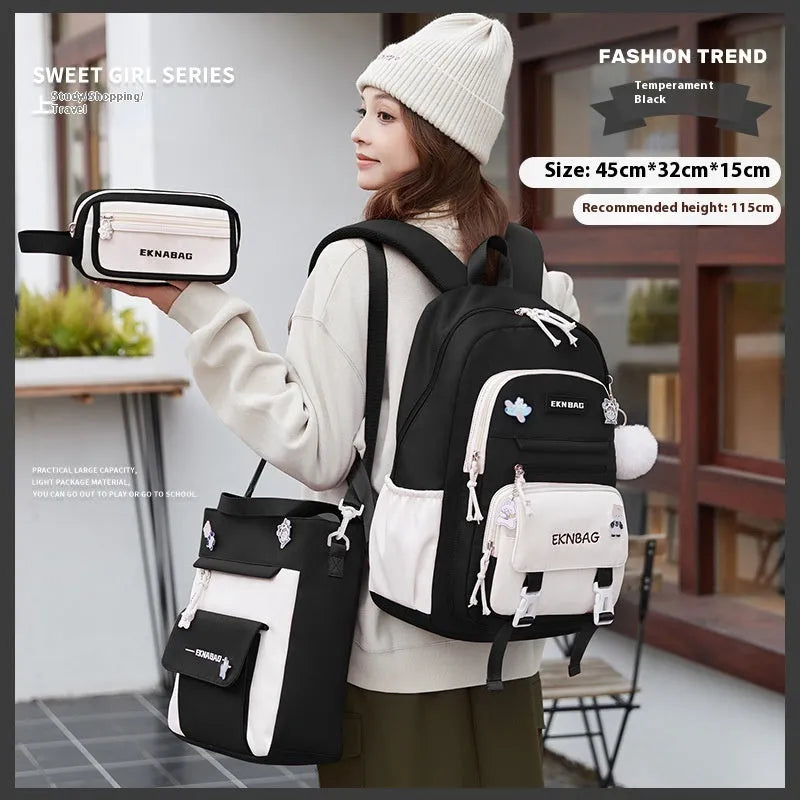 Girls waterproof Oxford cloth school backpack with curved straps and spine protection in solid colours for grade 5-6 students