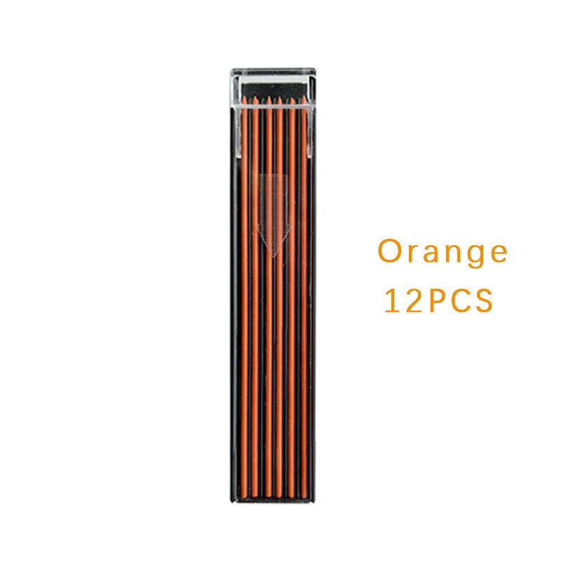 Boxed set of twelve coloured 0.7mm mechanical pencil refill leads in plastic tubes