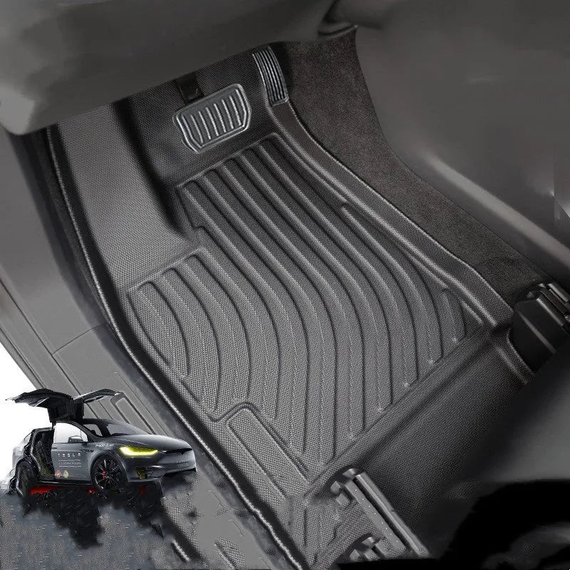 Tesla Model X waterproof TPE rubber floor mats and trunk liner set for vehicle interior protection