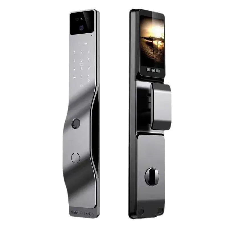 F7 face intercom smart door lock with fingerprint scanner and keypad in aluminium alloy housing