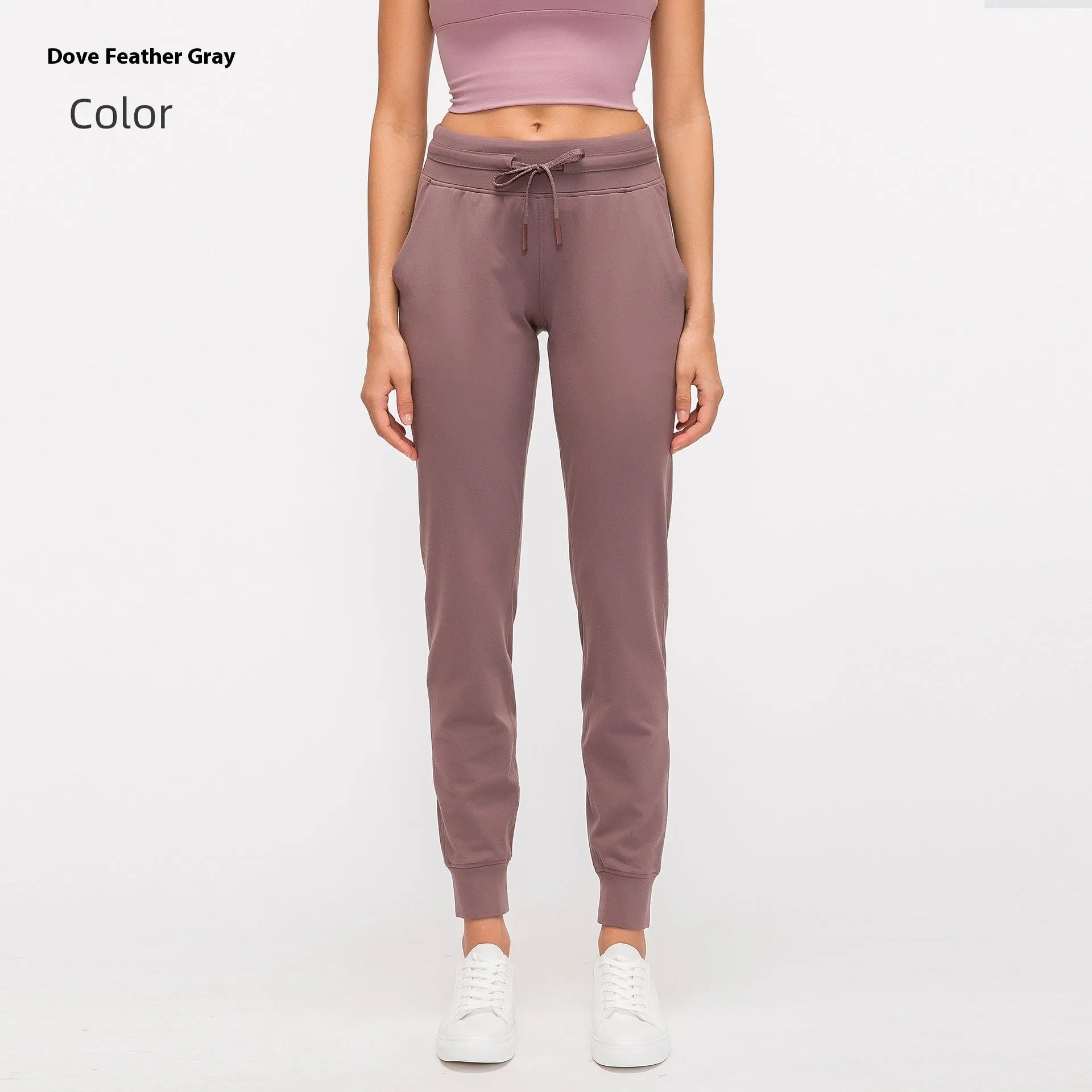 Women's high waist yoga pants in cotton blend fabric with drawstring waist in Belgian Blue colour