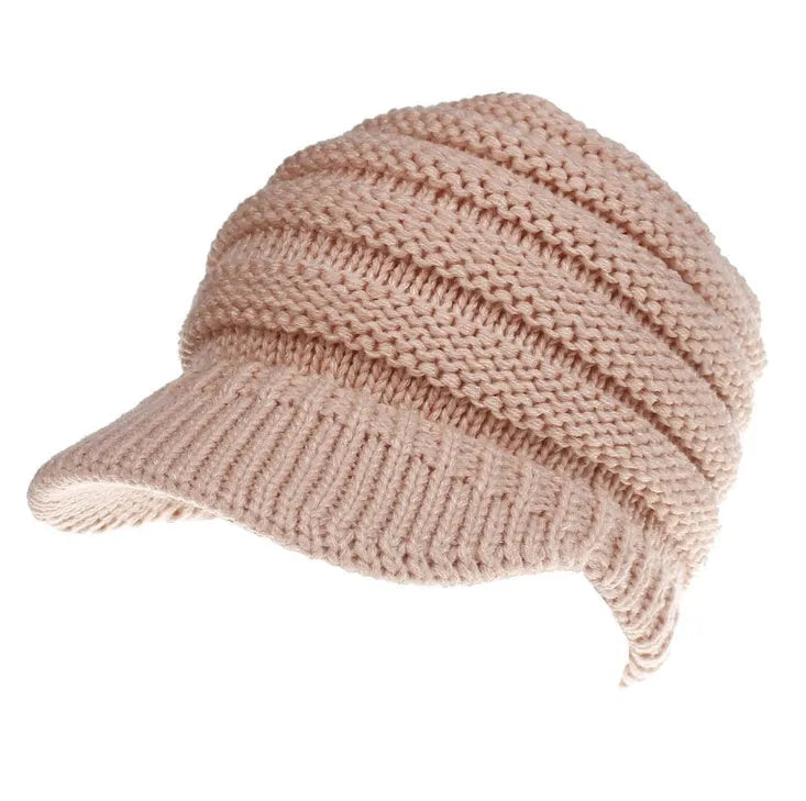 Women's acrylic knitted ponytail beanie hat in multiple colour options