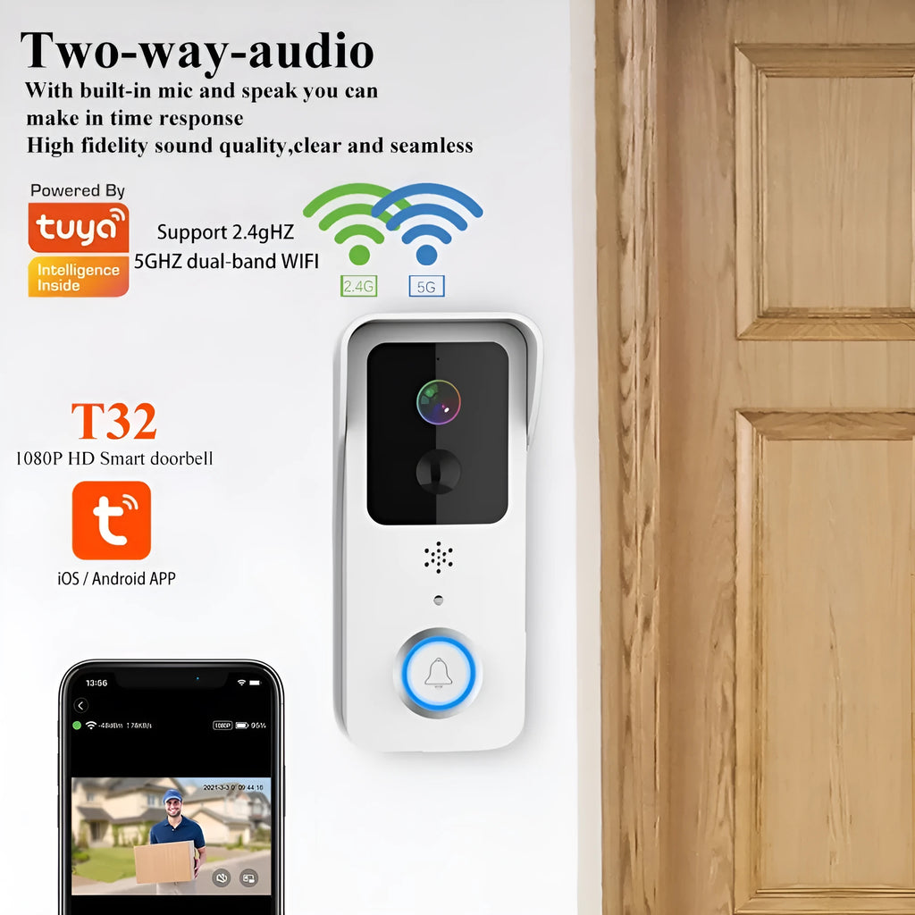 Black or white smart waterproof visual doorbell for remote home security