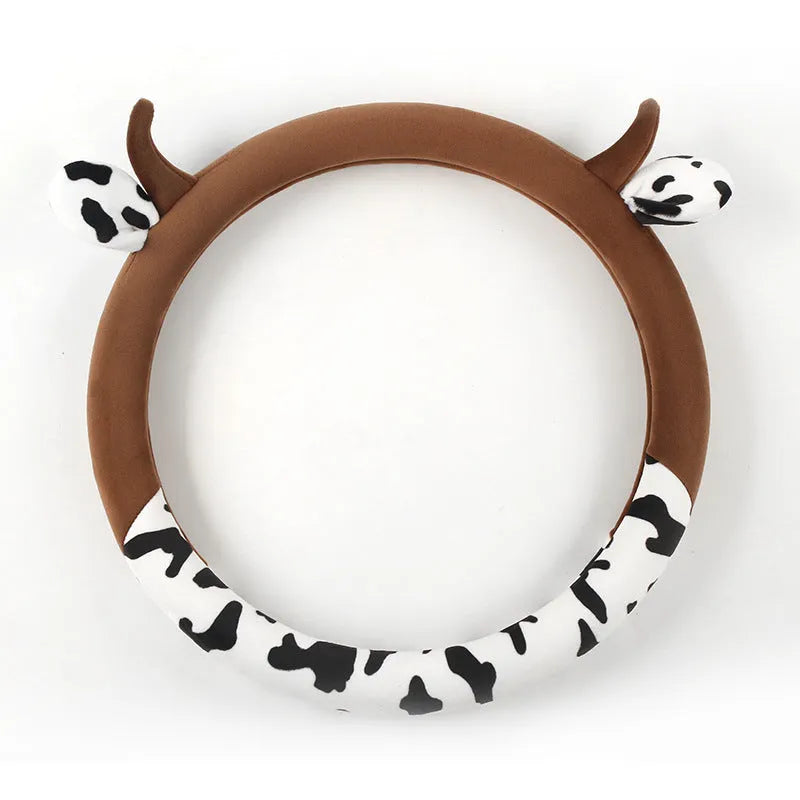 Short plush car steering wheel cover with protective handle in 38cm diameter