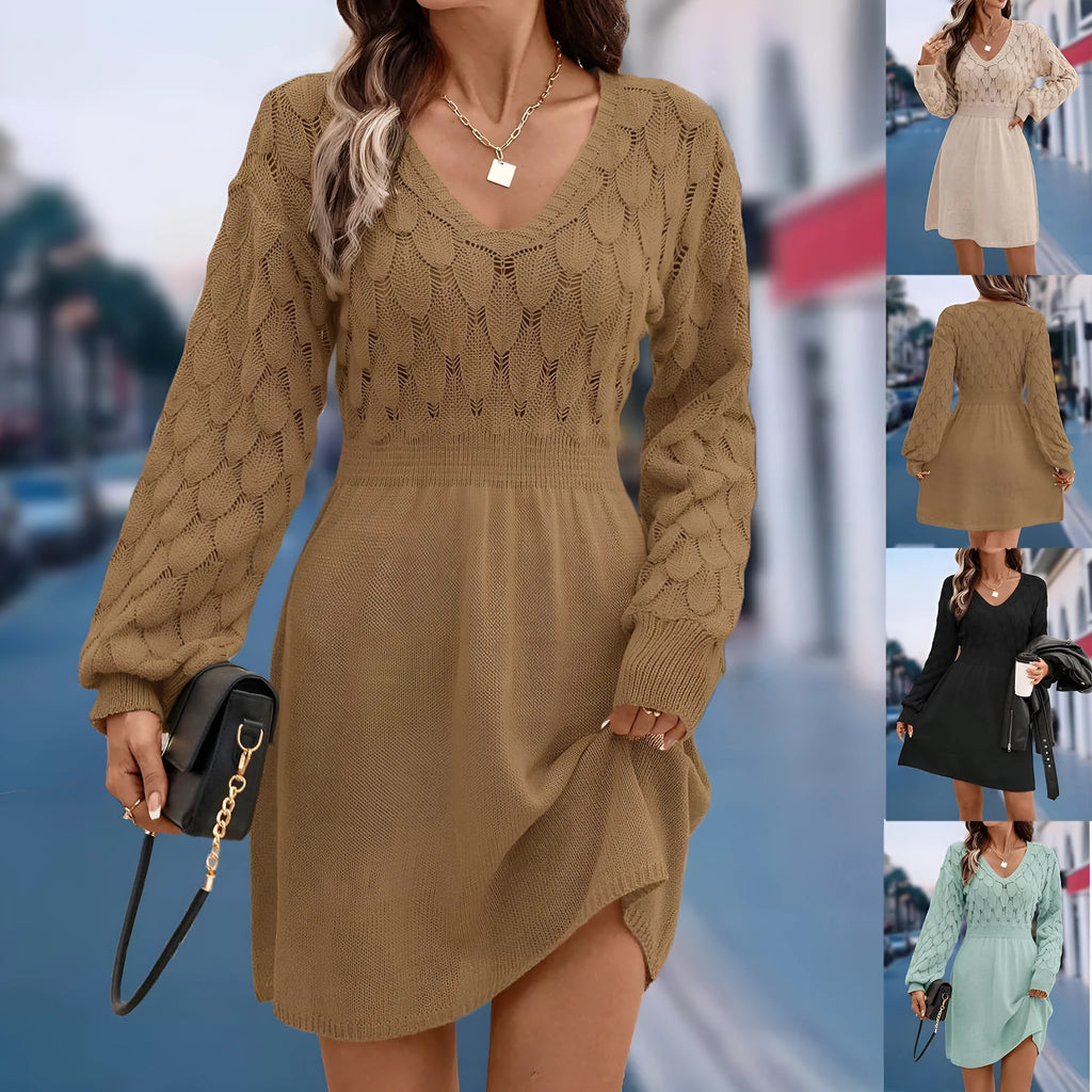 V-neck ethnic style beach dress with artistic retro design featuring 3D pattern and high waist construction