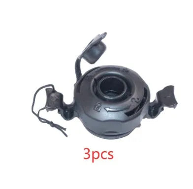 Set of three plastic rotating valve nozzle covers for inflatable product repair