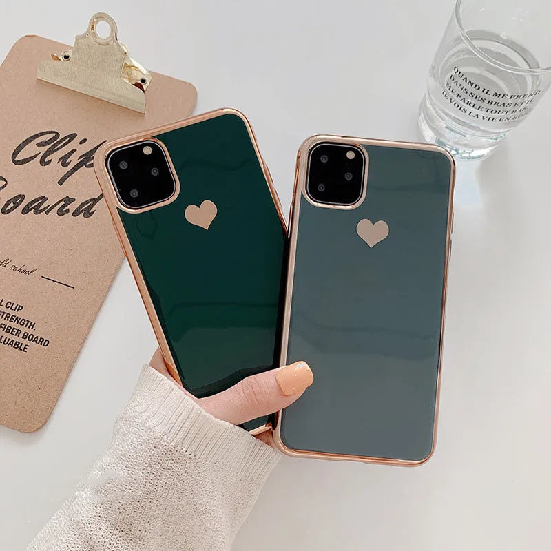 Luxury plating love TPU phone case back cover for iPhone in solid colour