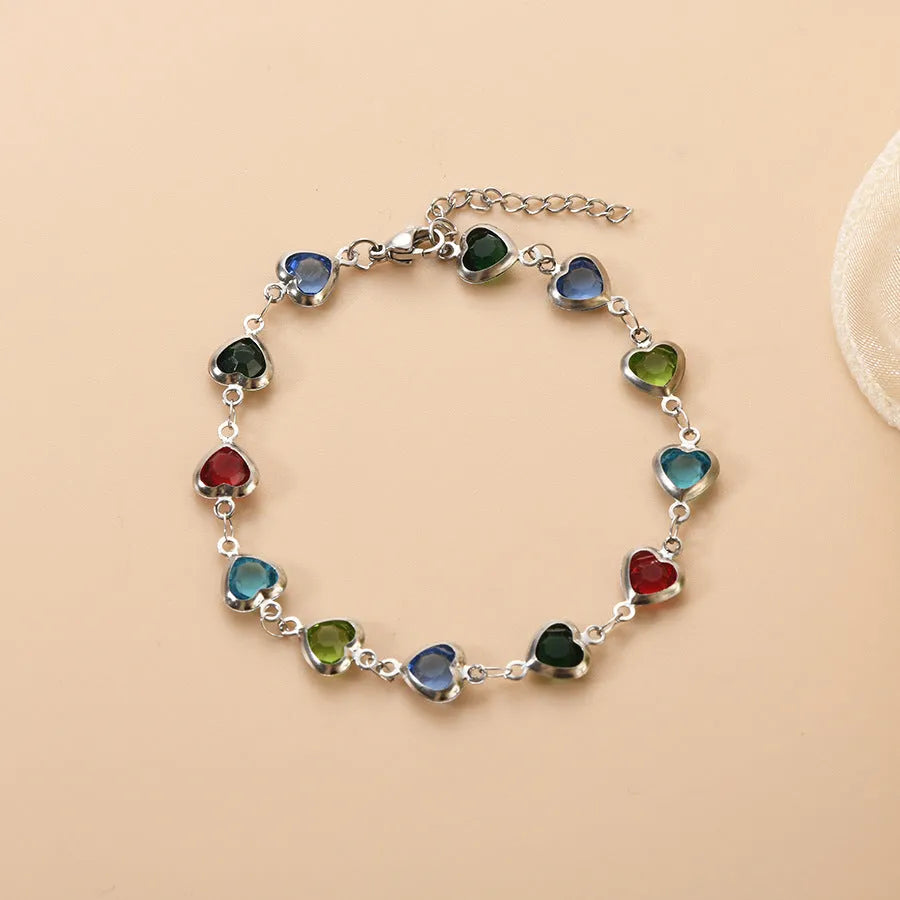 Stainless steel devil's eye geometric heart bracelet with colourful electroplated finish