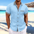 Pure cotton striped casual shirt in slim fit with short sleeves and a double-button front.
