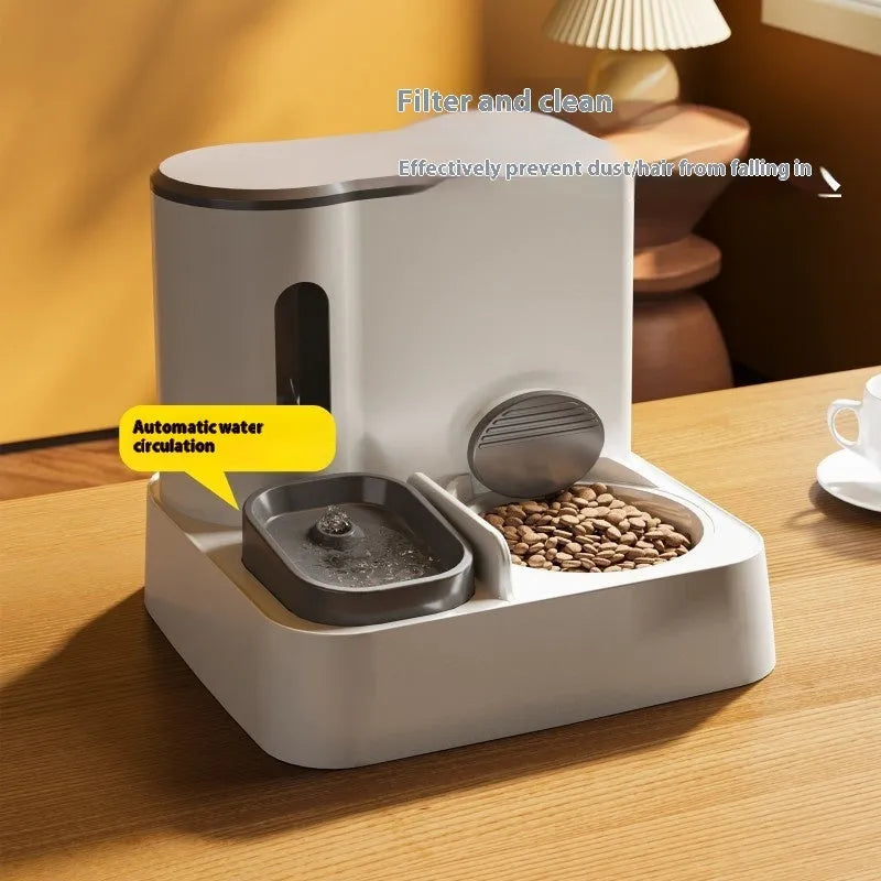 Cat automatic pet feeder water dispenser with integrated double bowl system