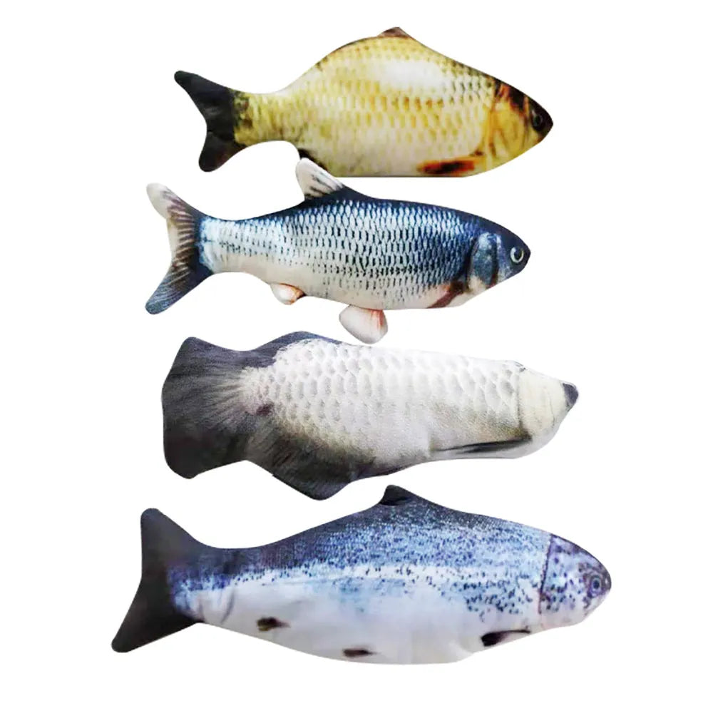 Electronic jumping fish cat toy with USB charging cable, 30cm multicolour fish design