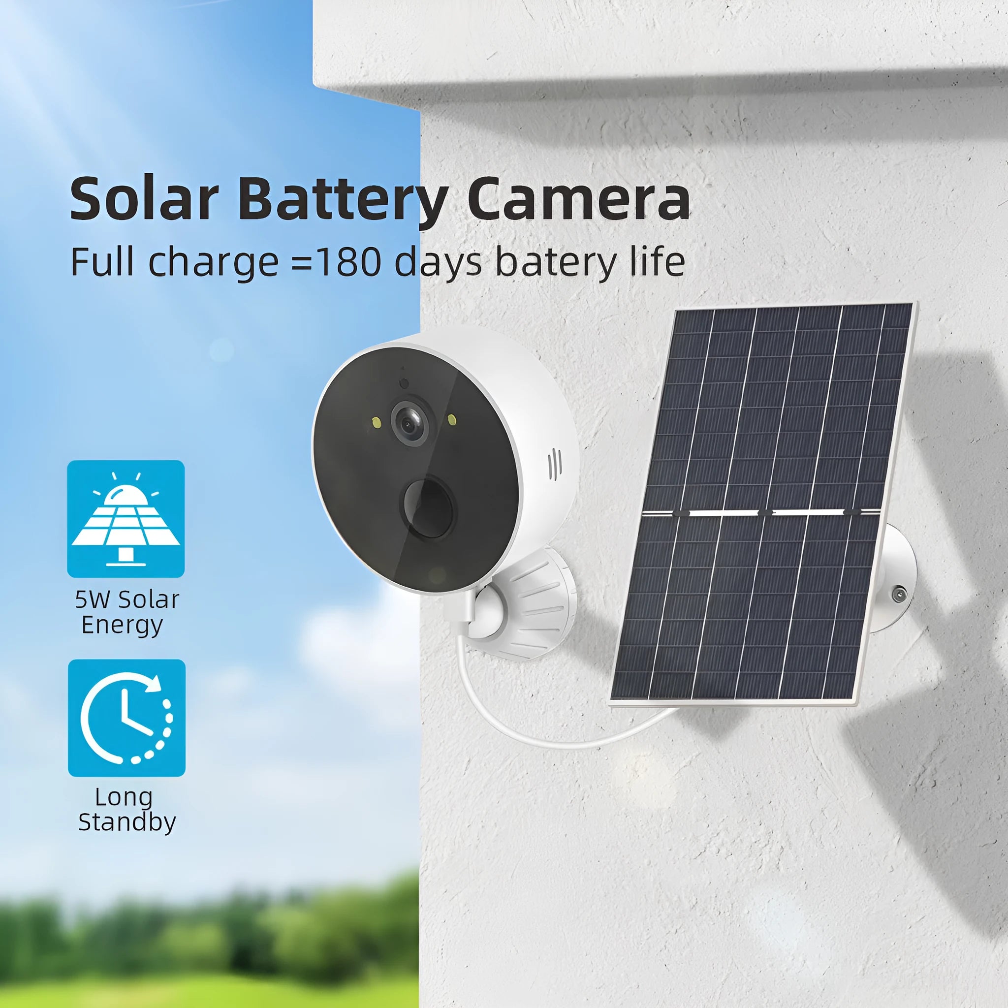 Solar panel outdoor security camera with 1080P HD recording capability