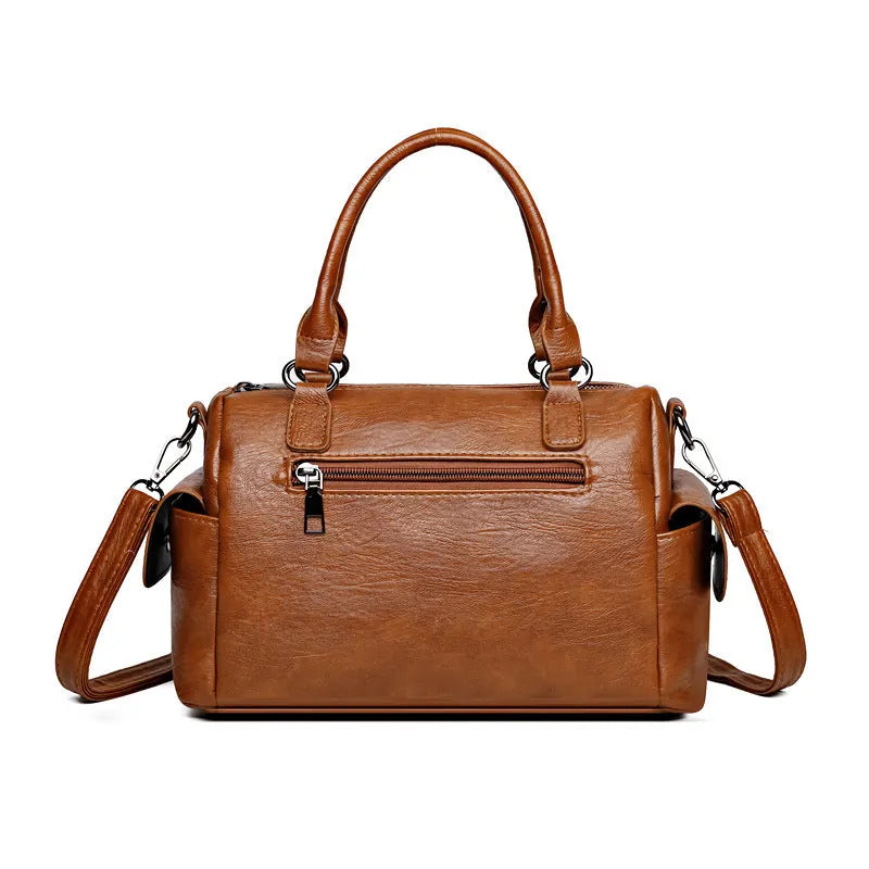 Vintage messenger bag with horizontal square design and contrast stitching in available colour options