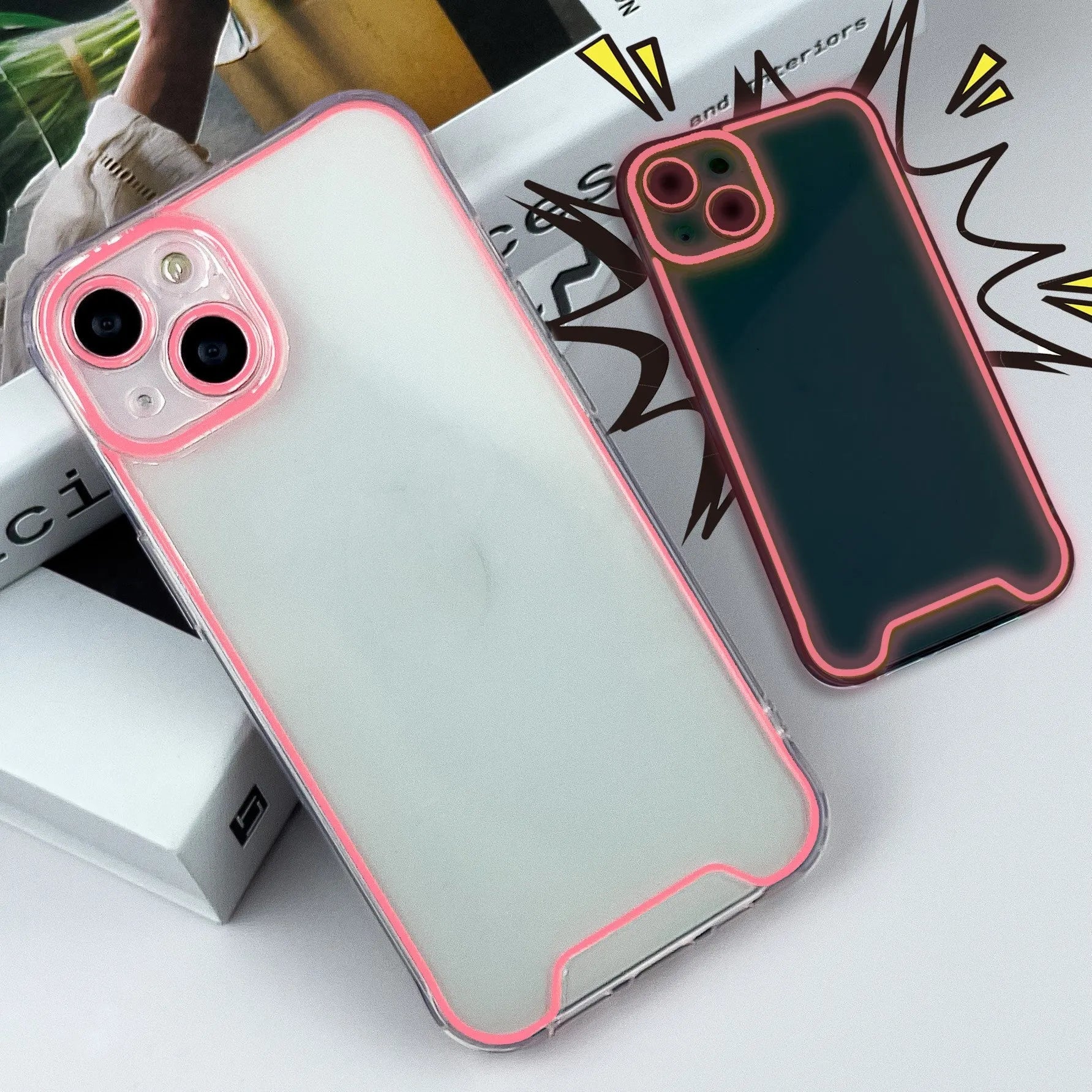 Glow in the dark Christmas phone case in green TPU for iPhone 14 Pro Max showing soft shell protection