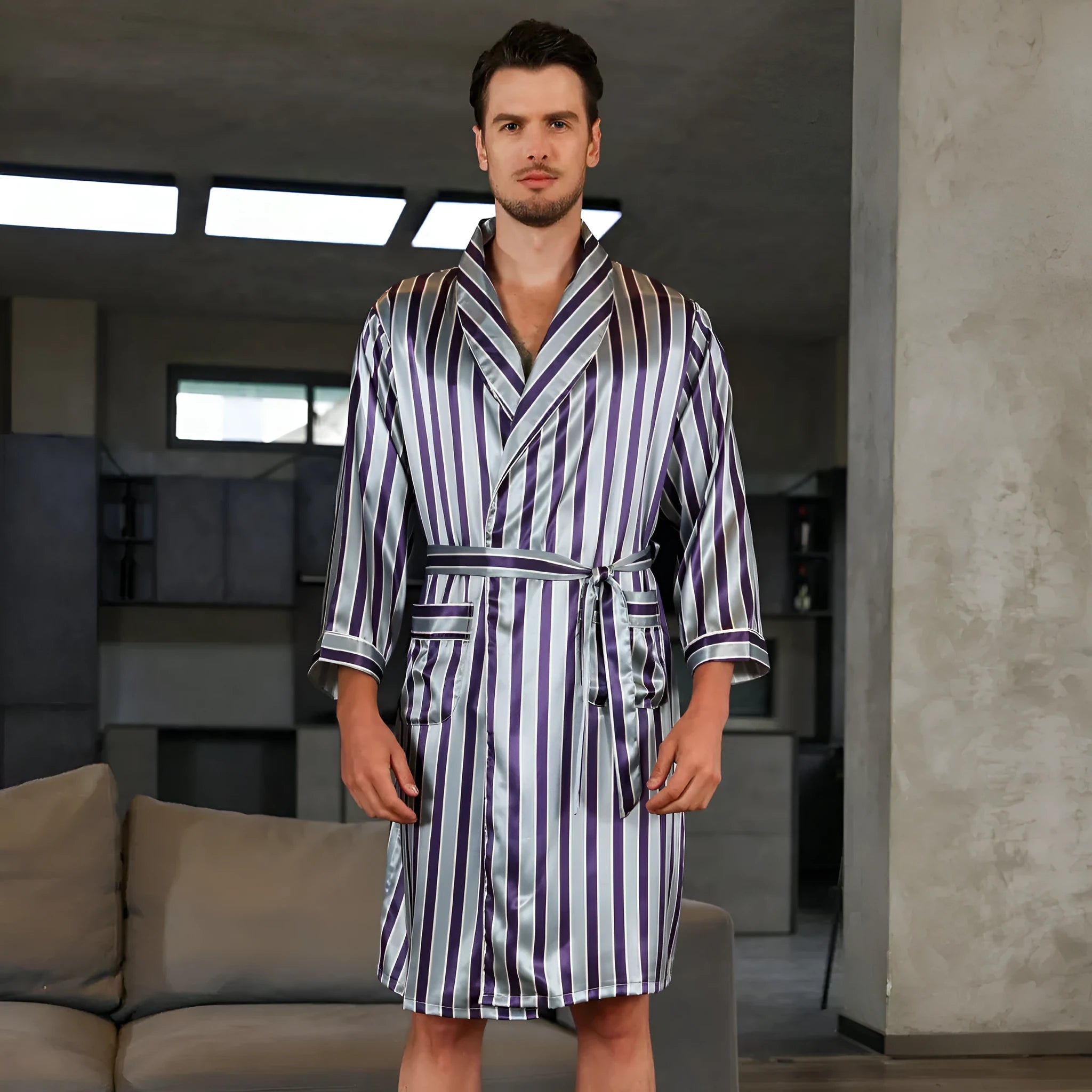 Men's summer silk bathrobe nightgown in multiple colour options with continental sizing