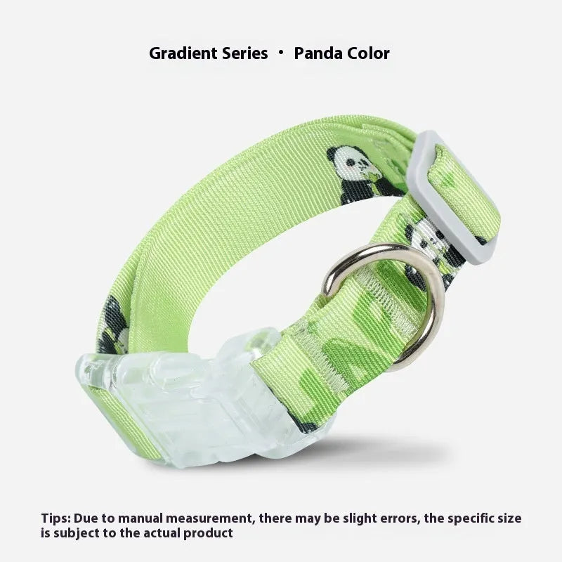 Adjustable nylon dog collar with cartoon gradient pattern in panda green colour showing plastic buckle closure