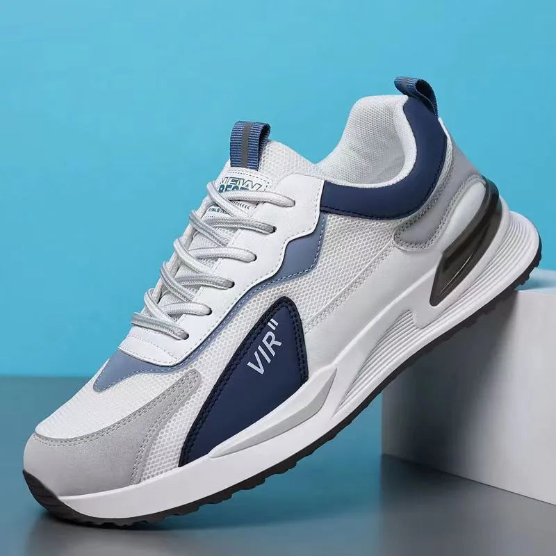 Men's colour block mesh lace-up sneakers in grey on a white background
