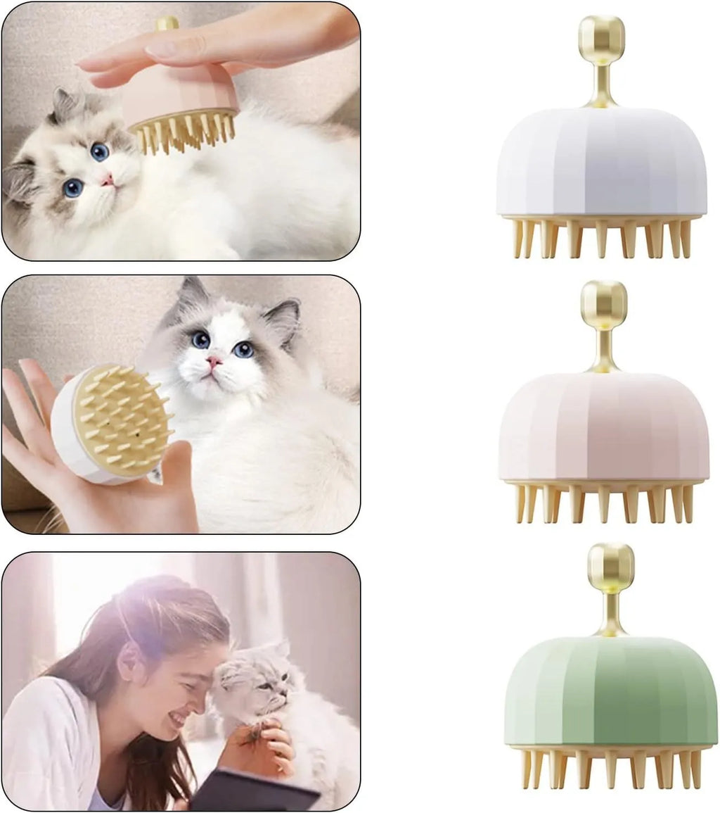 Green pet bath massage brush with soft silicone bristles and drainage holes for dogs and cats