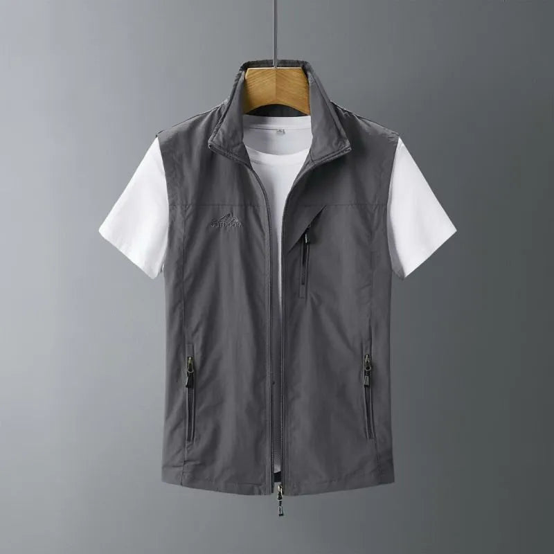 Men's hooded rabbit fur vest waistcoat in slim fit on a model.