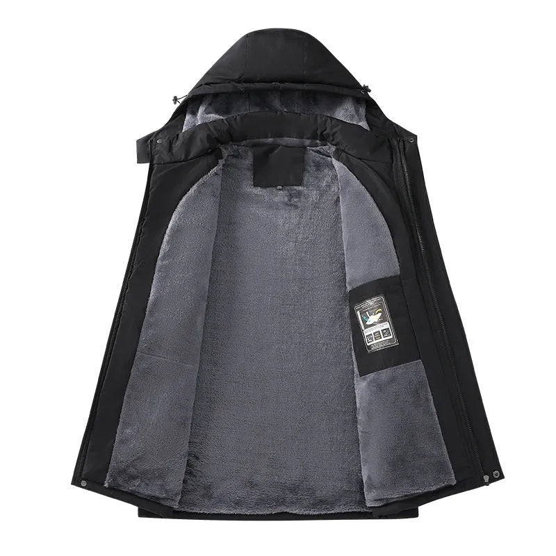 Men's plus size loose hooded coat in polyester, available in four colours and sizes L to 7XL