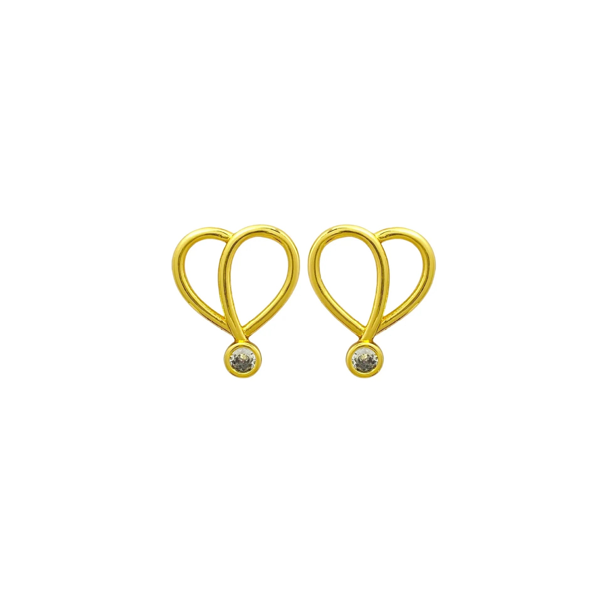 Light luxury copper heart earrings with inlaid zircon for women ear clips pair