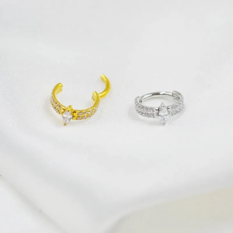 Gold and silver titanium steel heart earrings with zircon stones measuring 1.2x8mm
