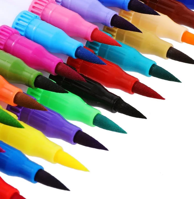 Set of watercolour pens in a plastic casing, showing nib tips, available in 48, 60, 72 and 100 colour sets.
