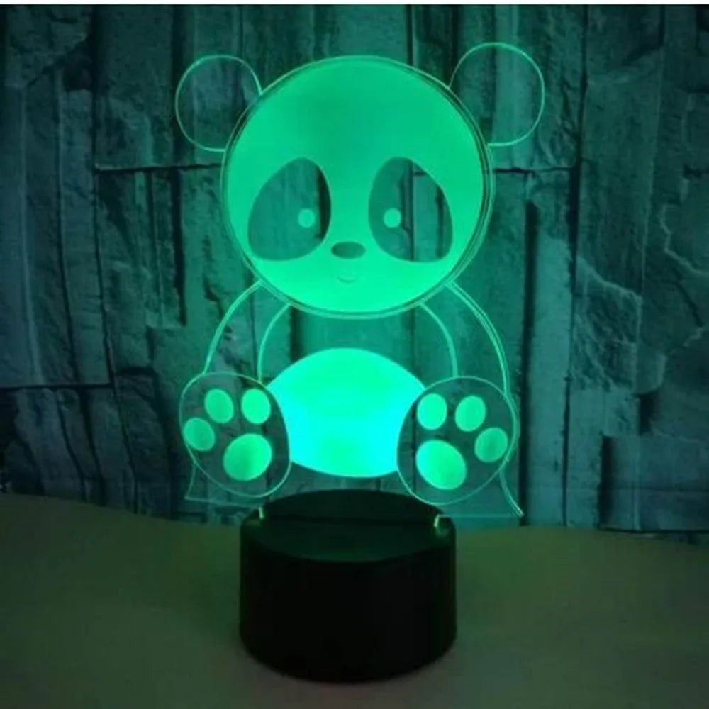 Panda night light with remote control and touch switch showing seven colour options