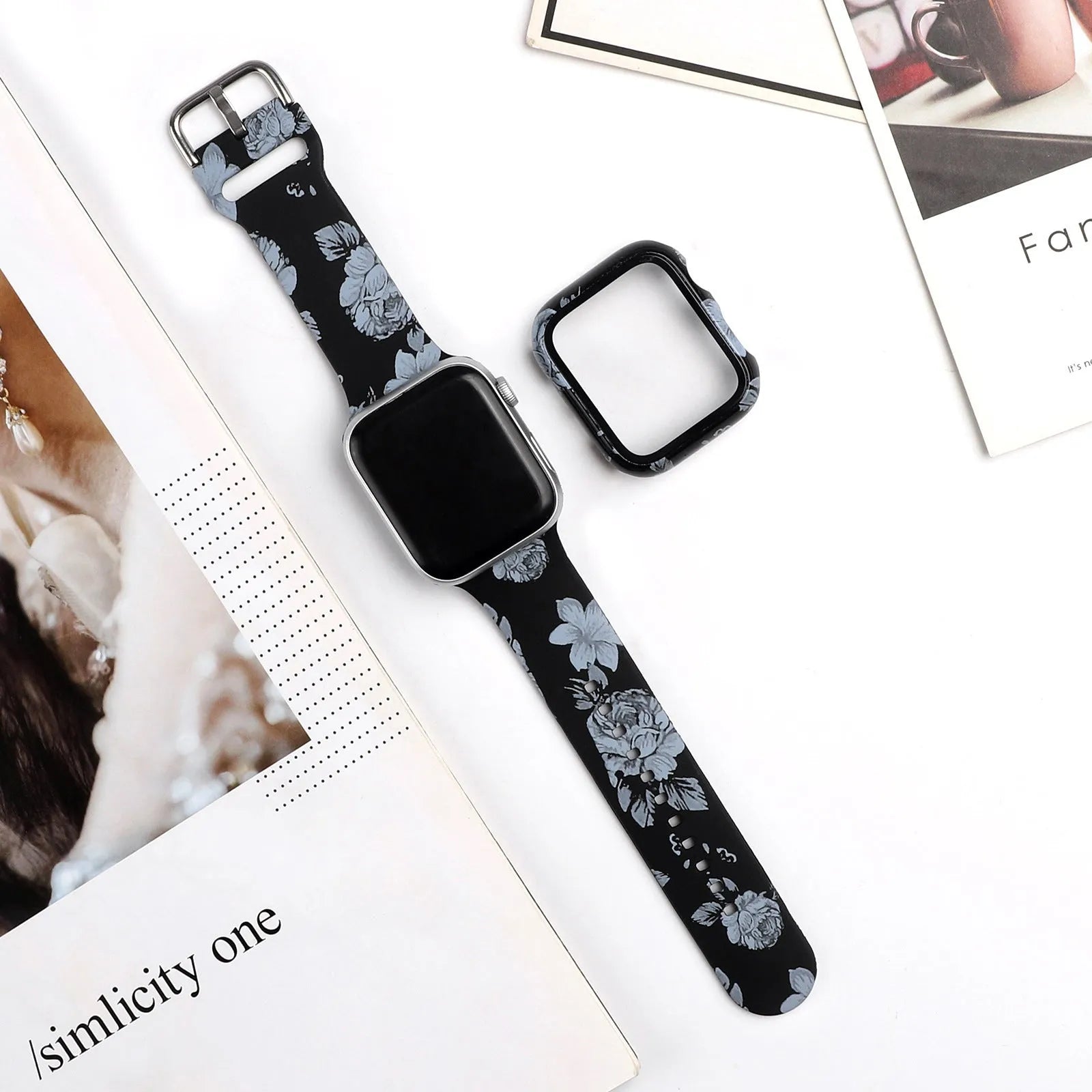 Printed silicone replacement watch strap for Apple Watch in multiple sizes and design styles