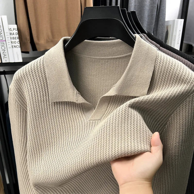 Men's loose fit pullover sweater in autumn casual style with blended fabric composition