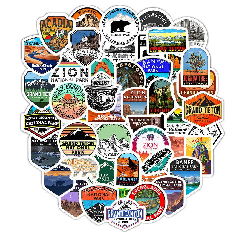 50 pieces national park matte finish stickers for decorating laptop and luggage
