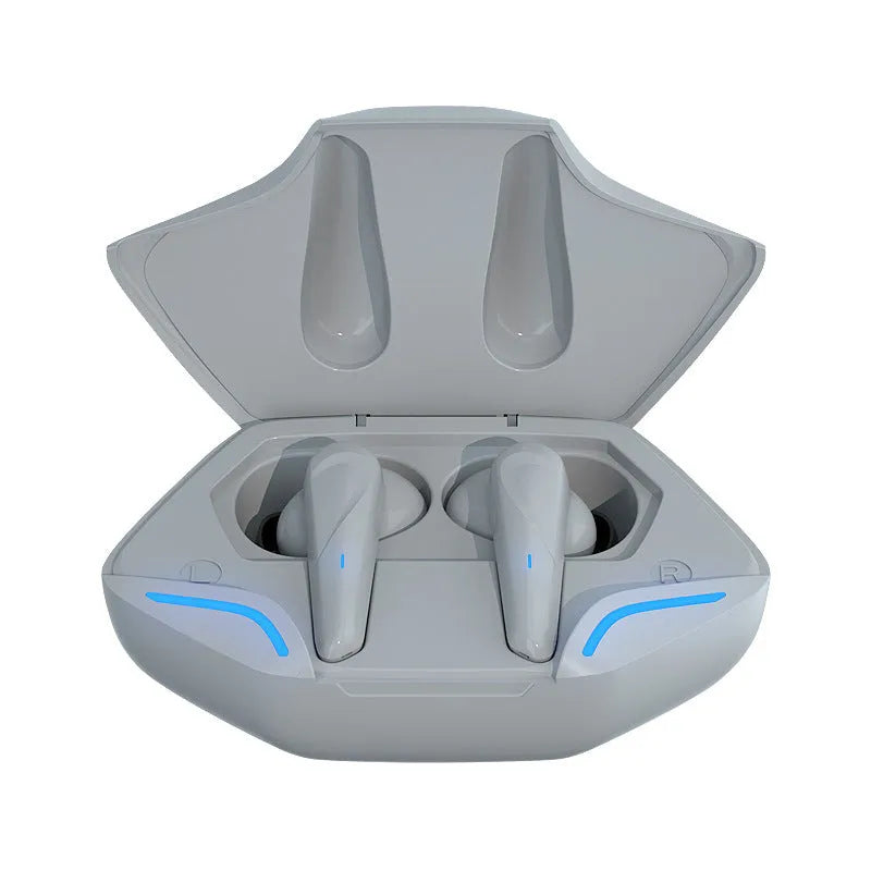 Wireless Bluetooth gaming headset with charging case in black, grey, white, or yellow colour options.