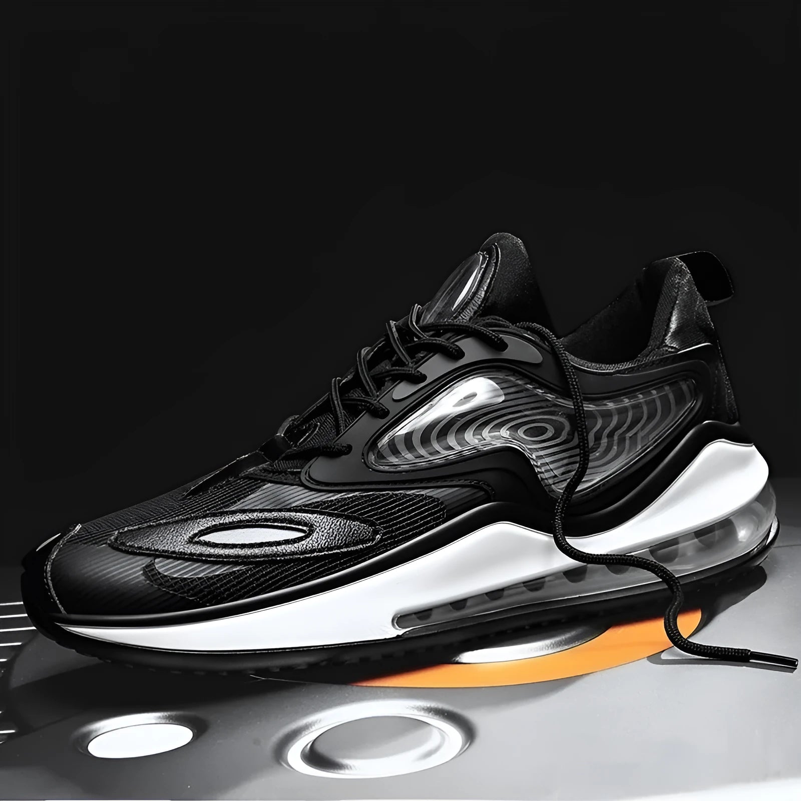 Men's height-increasing casual shoes with air cushion sole in Space Black and Space White colours.