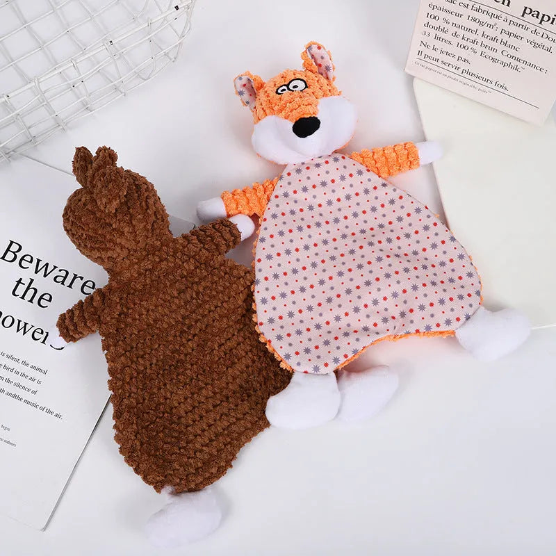 Soft velvet pet toy shaped like a fox elephant with sound activation for cats and dogs