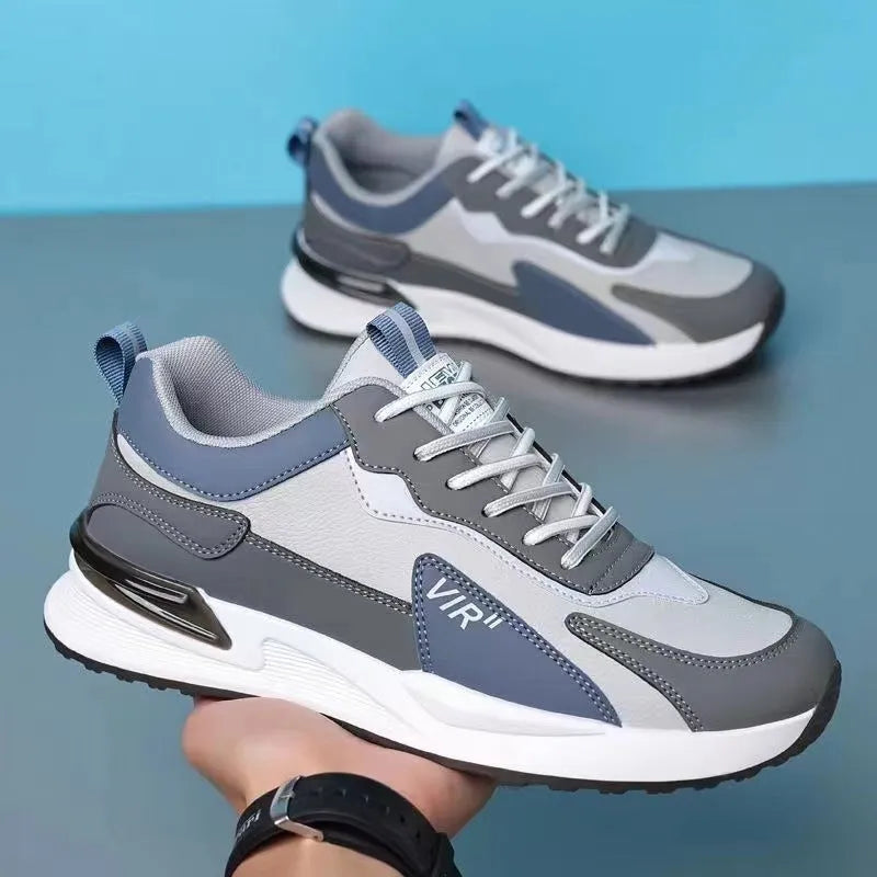 Men's colour block mesh lace-up sneakers in grey on a white background