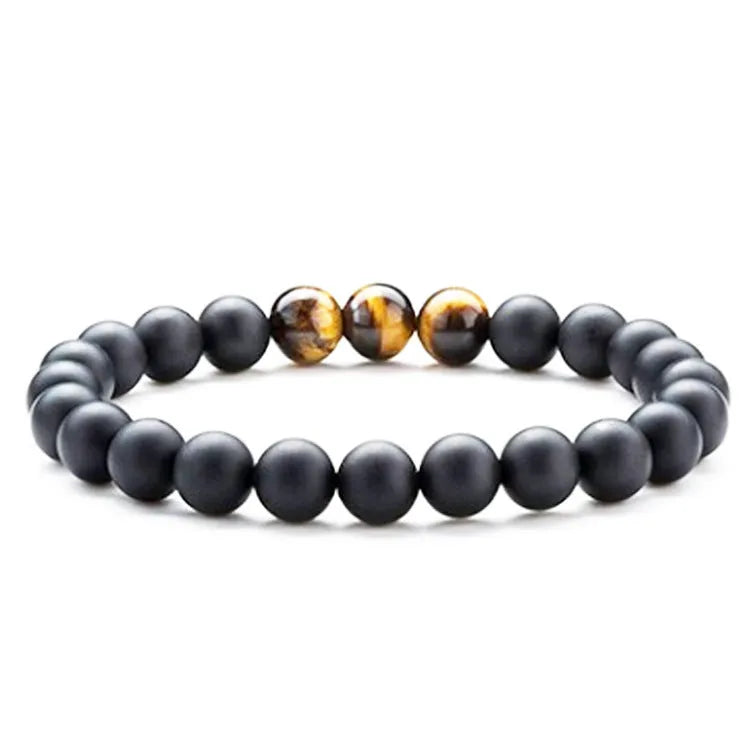 Geometric agate bead couple bracelets in tiger eye and matte black colours