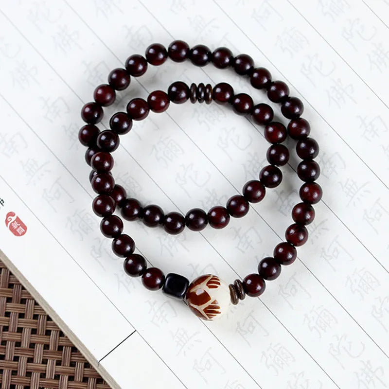 Rosewood flower bracelet with 10mm retro design and 6mm ring details