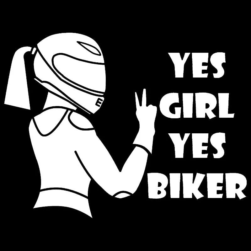 Waterproof riding girl character car sticker on PET film, 16cm wide by 15cm high.