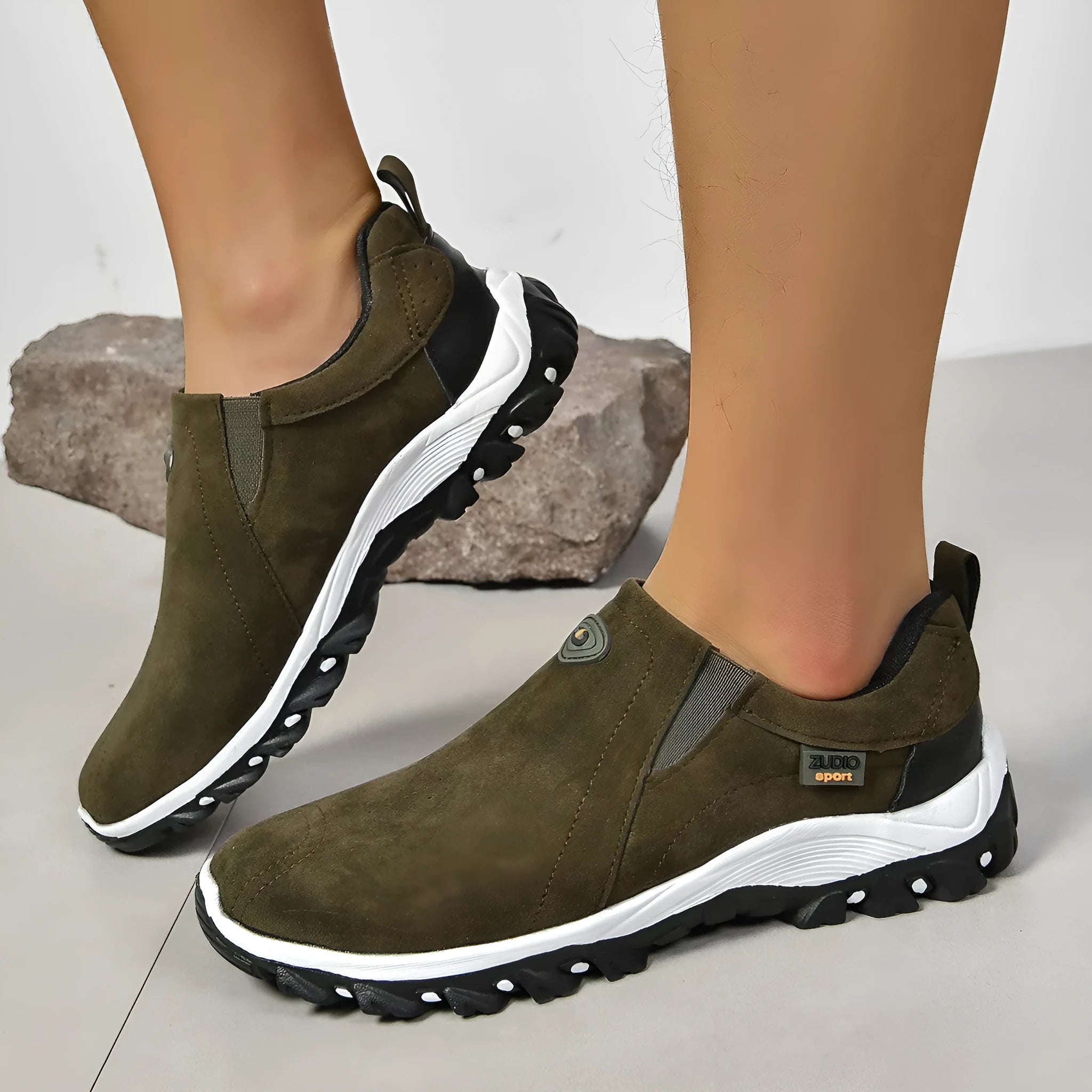 Men's round toe thin slip-on shoes in multiple colours on a white background.